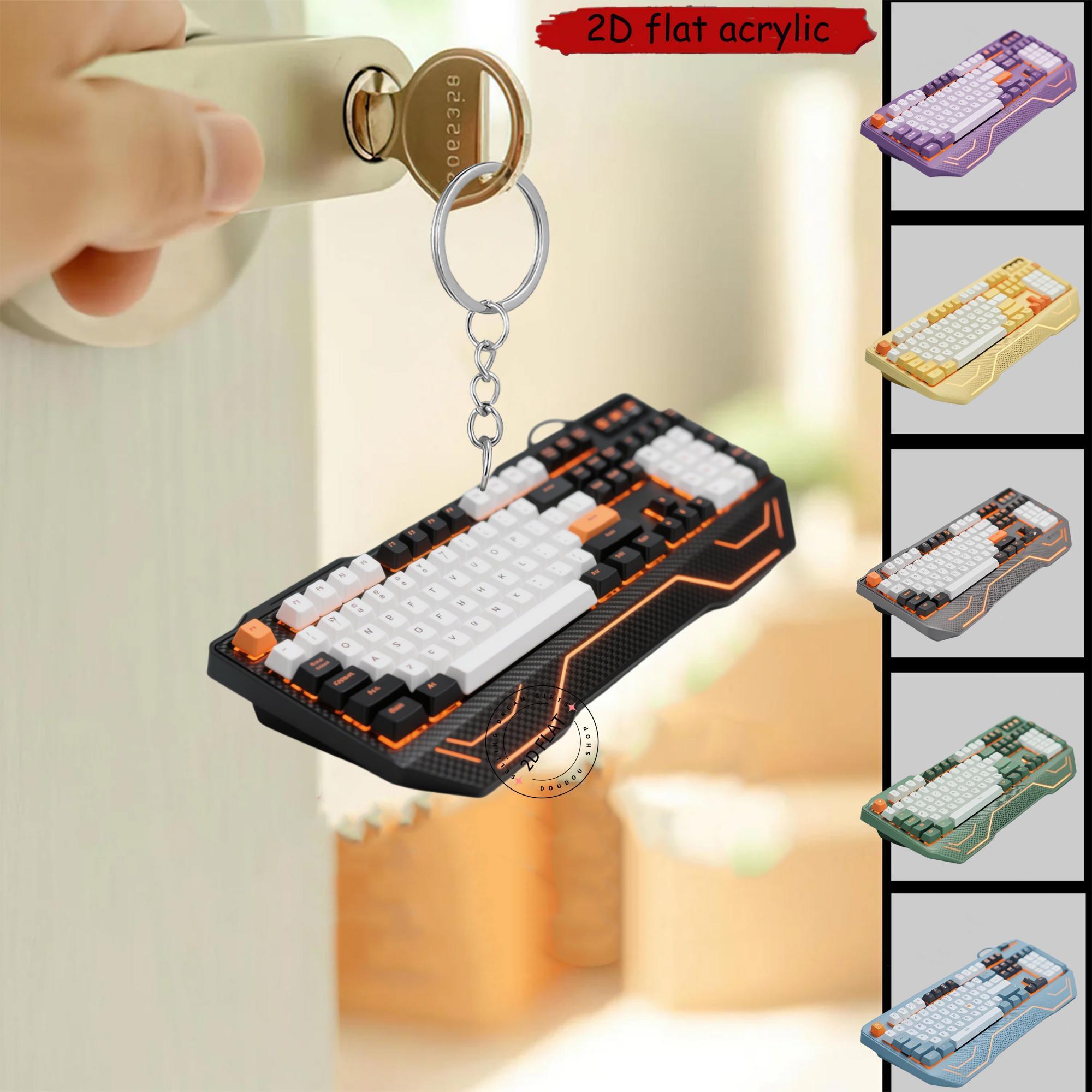 Office Tech Backpack - 2D-toetsenbord acryl sleutelhanger, schattige toetsenbedekker charmes,