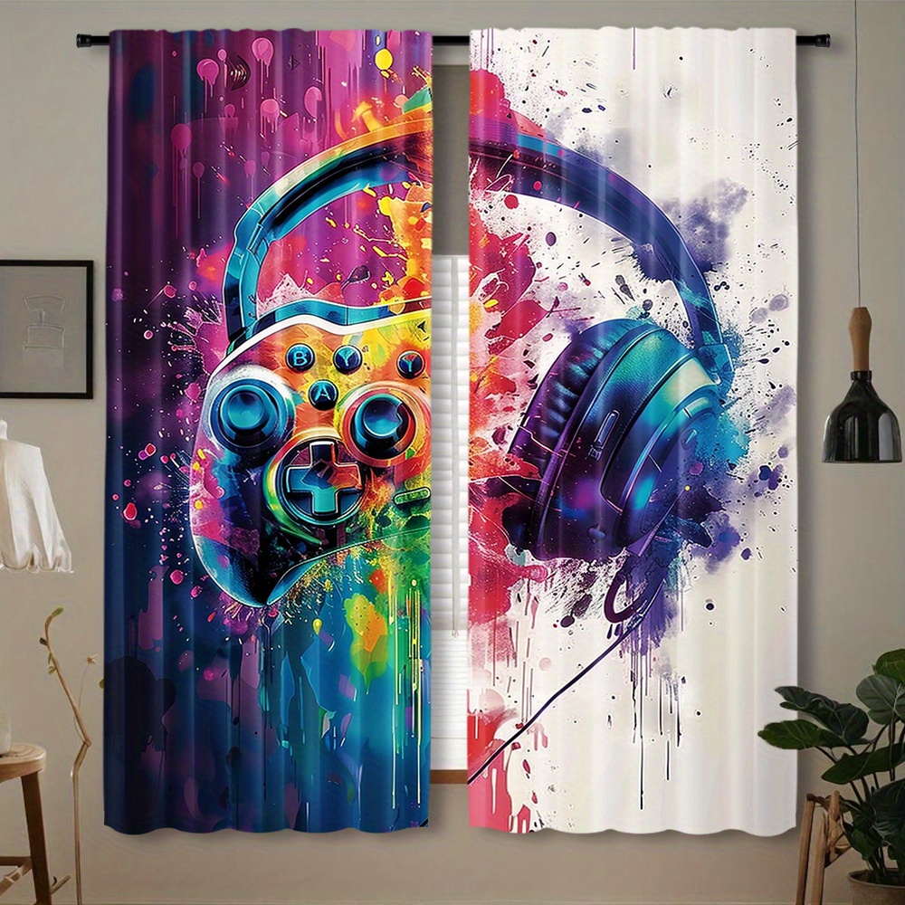Office Tech Design - Gaming Controller Gordijnen Hoofdtelefoon Kunst Raamgordijnen